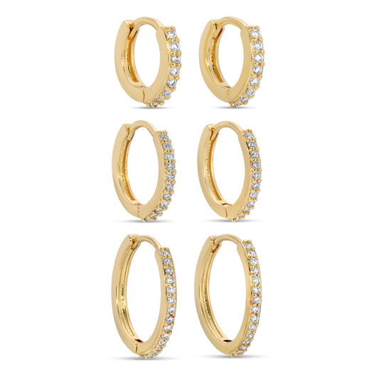 Gold Plated  Rhinestone Huggies 3 Sizes