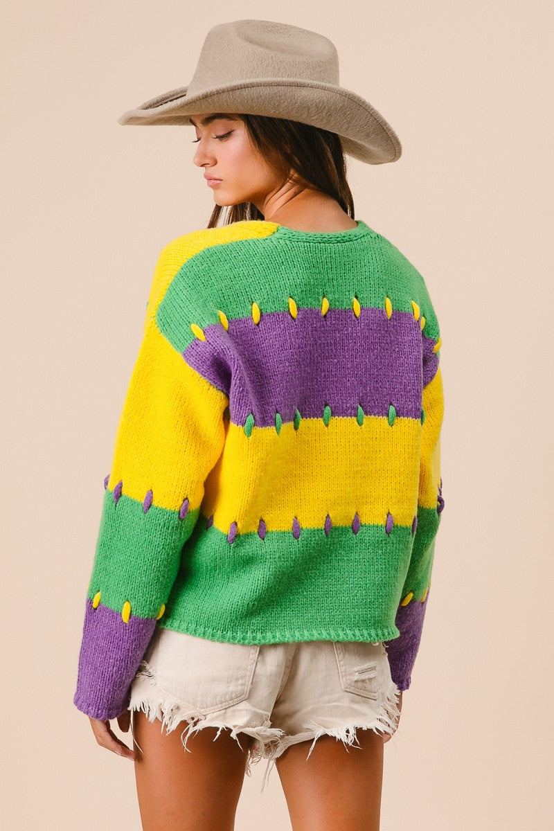 Patch Stitch Mardi Gras Sweater