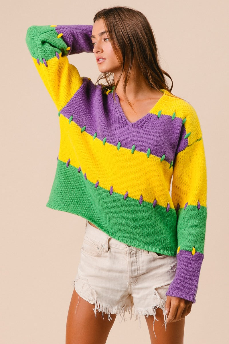 Patch Stitch Mardi Gras Sweater