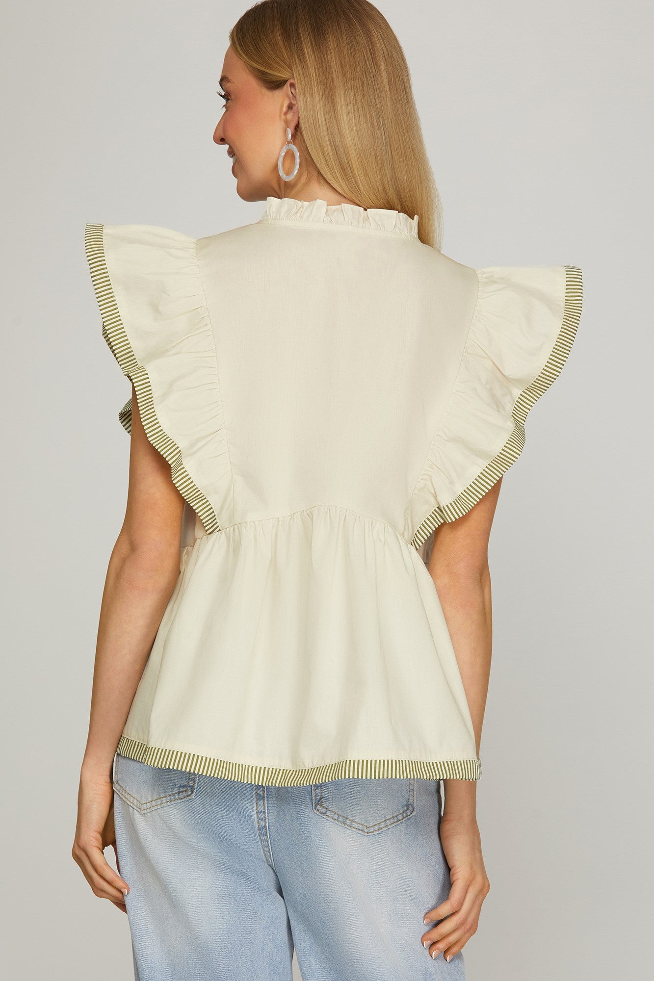 Ruffle Sleeve Emrboidered Top