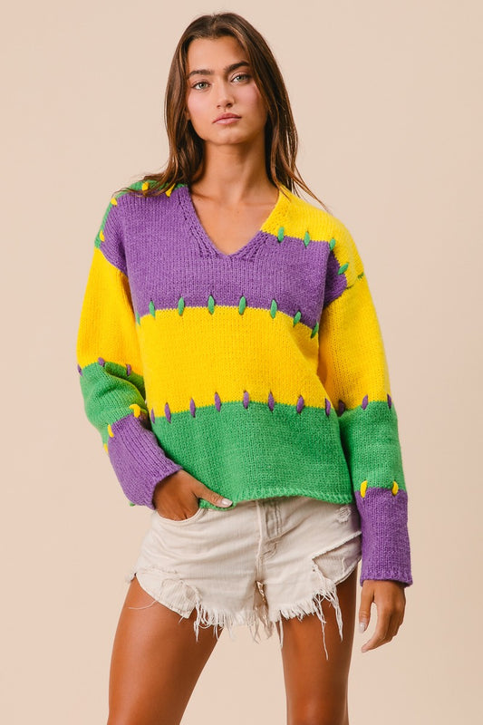 Patch Stitch Mardi Gras Sweater