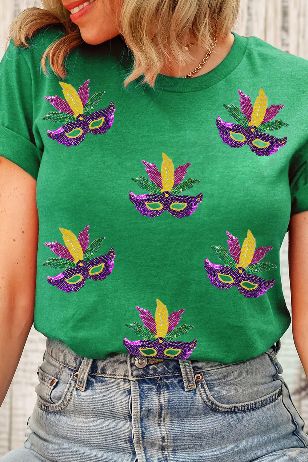 Green Mardi Gras Mask Tee