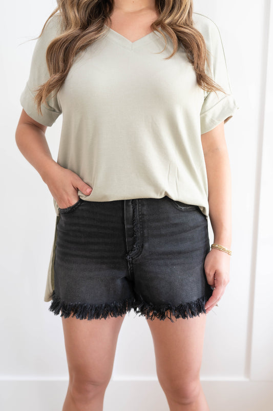 Mid-Rise Frayed Hem Black Denim (PLUS Size too!)