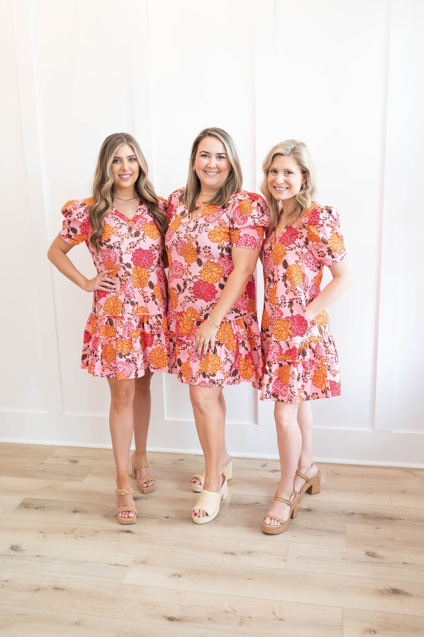 Floral Bubble Sleeve Ruffle Dress