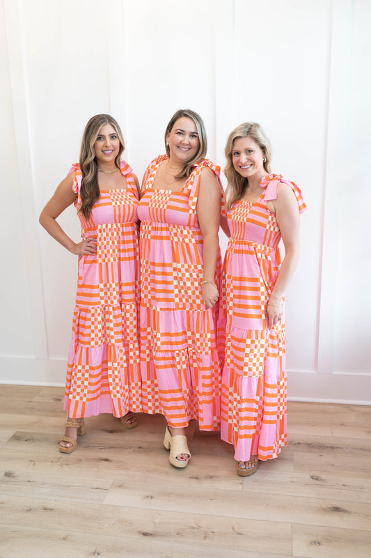 Gingham Smocked Tie Strap Maxi Dress