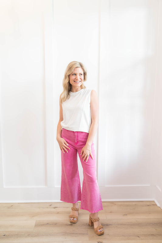 High Waisted Crop Wide Leg Hot Pink Pants