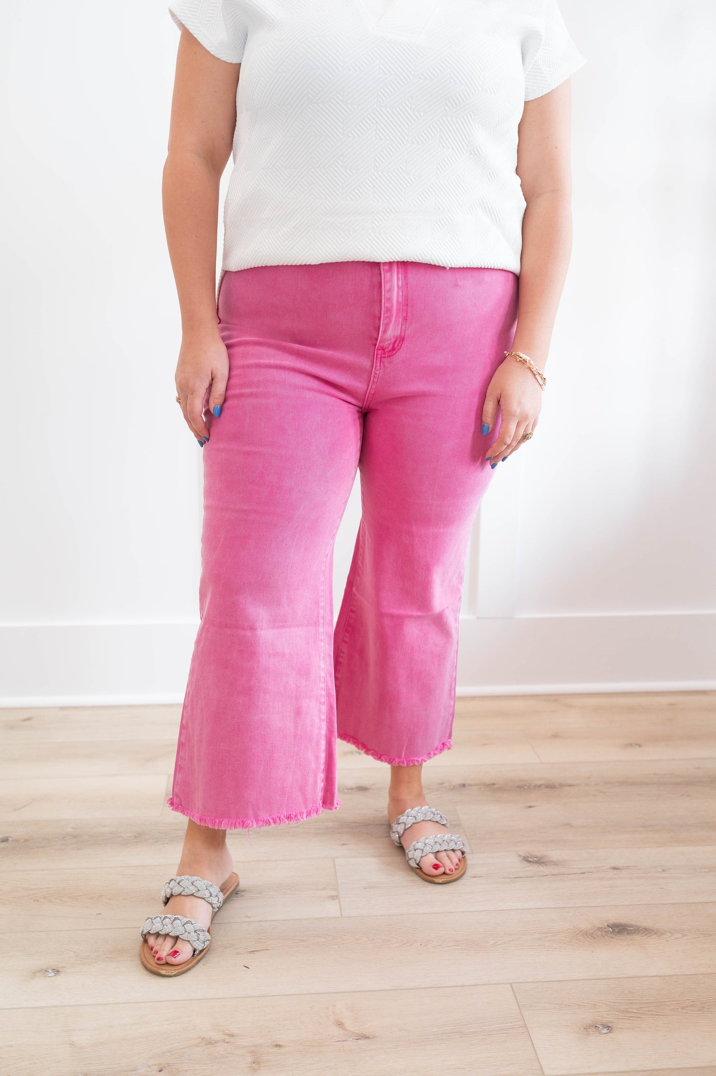 High Waisted Crop Wide Leg Hot Pink Pants