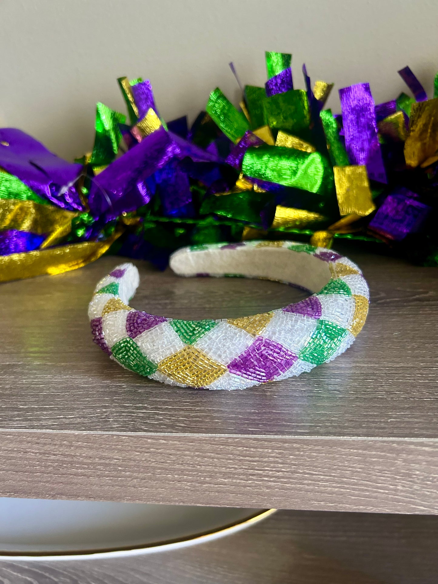White beaded MG headband