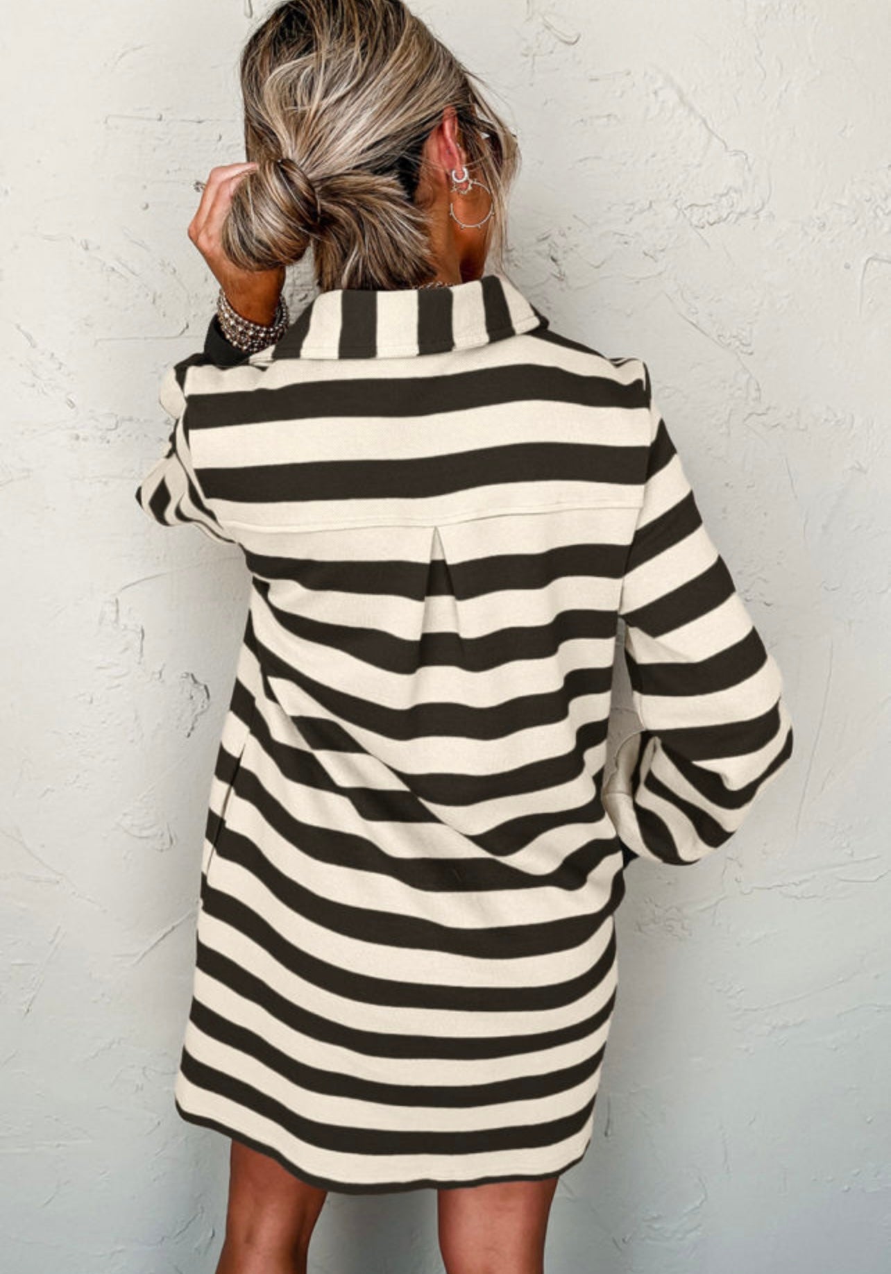 Black Striped Collared Dress