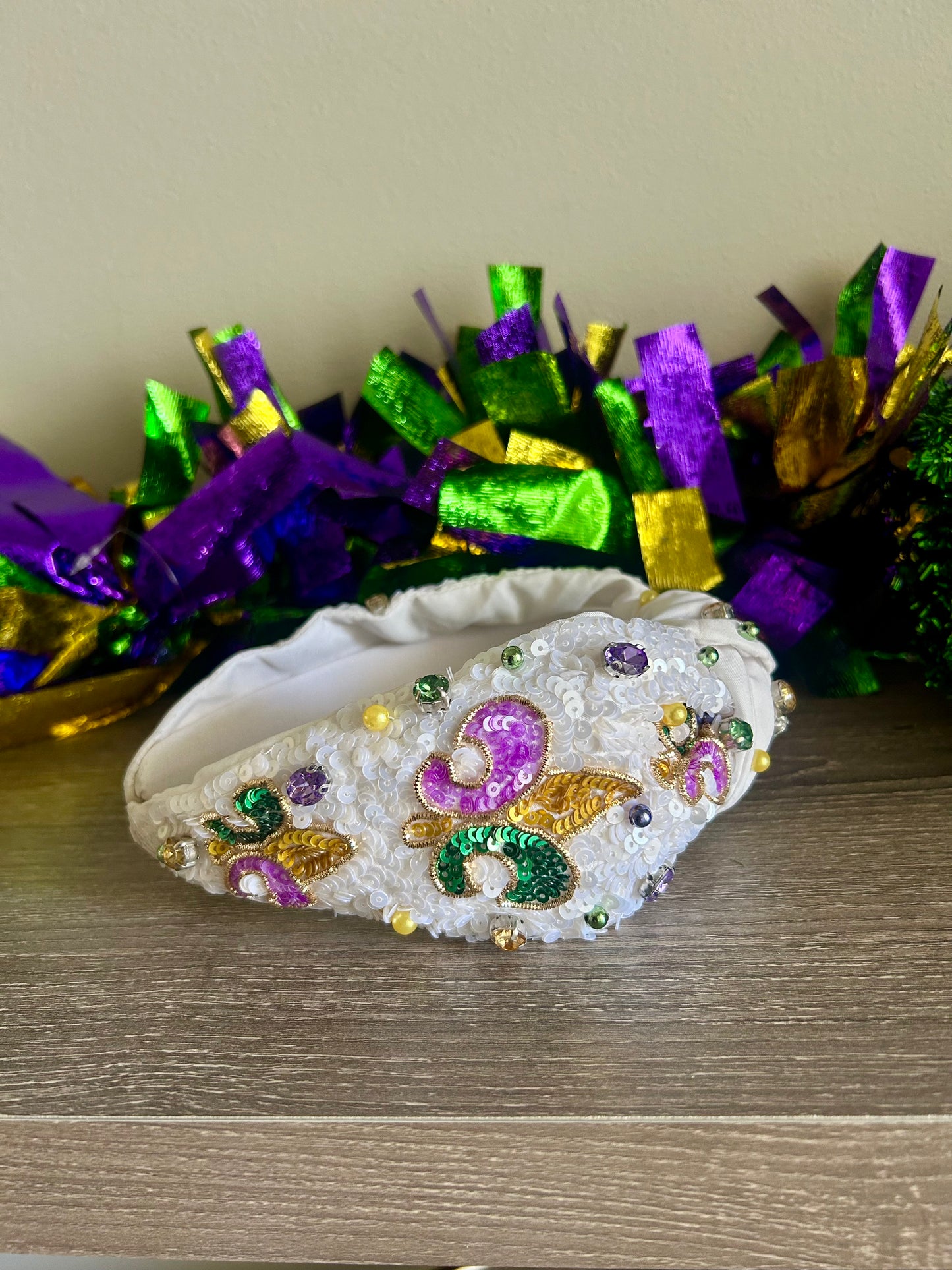 White beaded knot MG headband