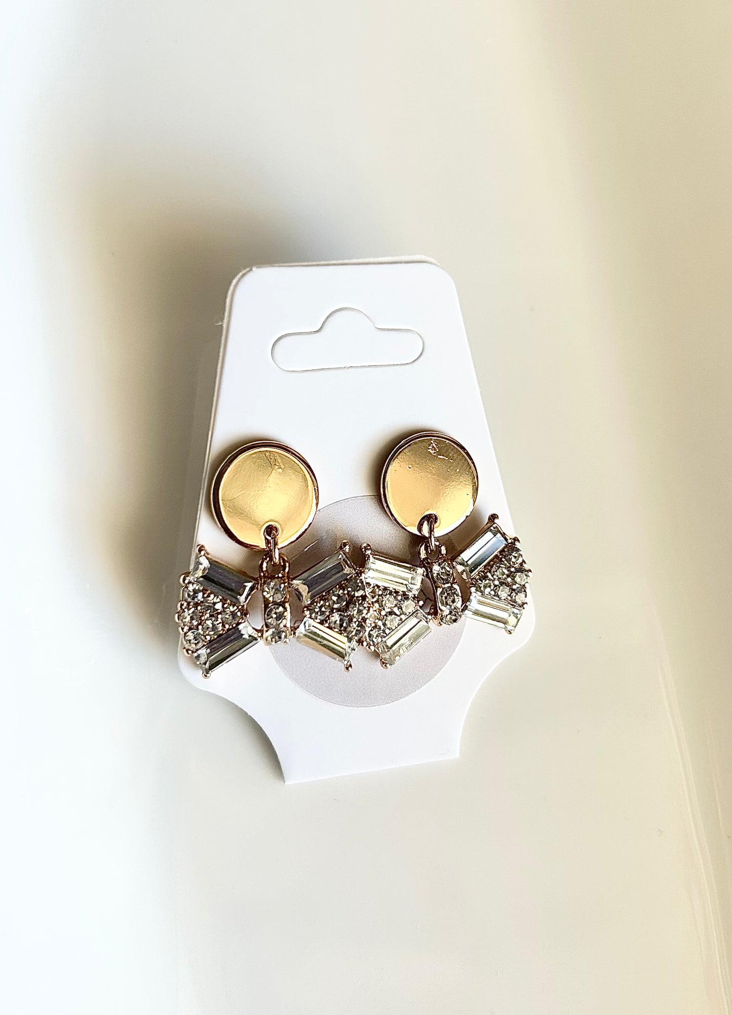 Gold Rhinestone Bow Drop Earrings