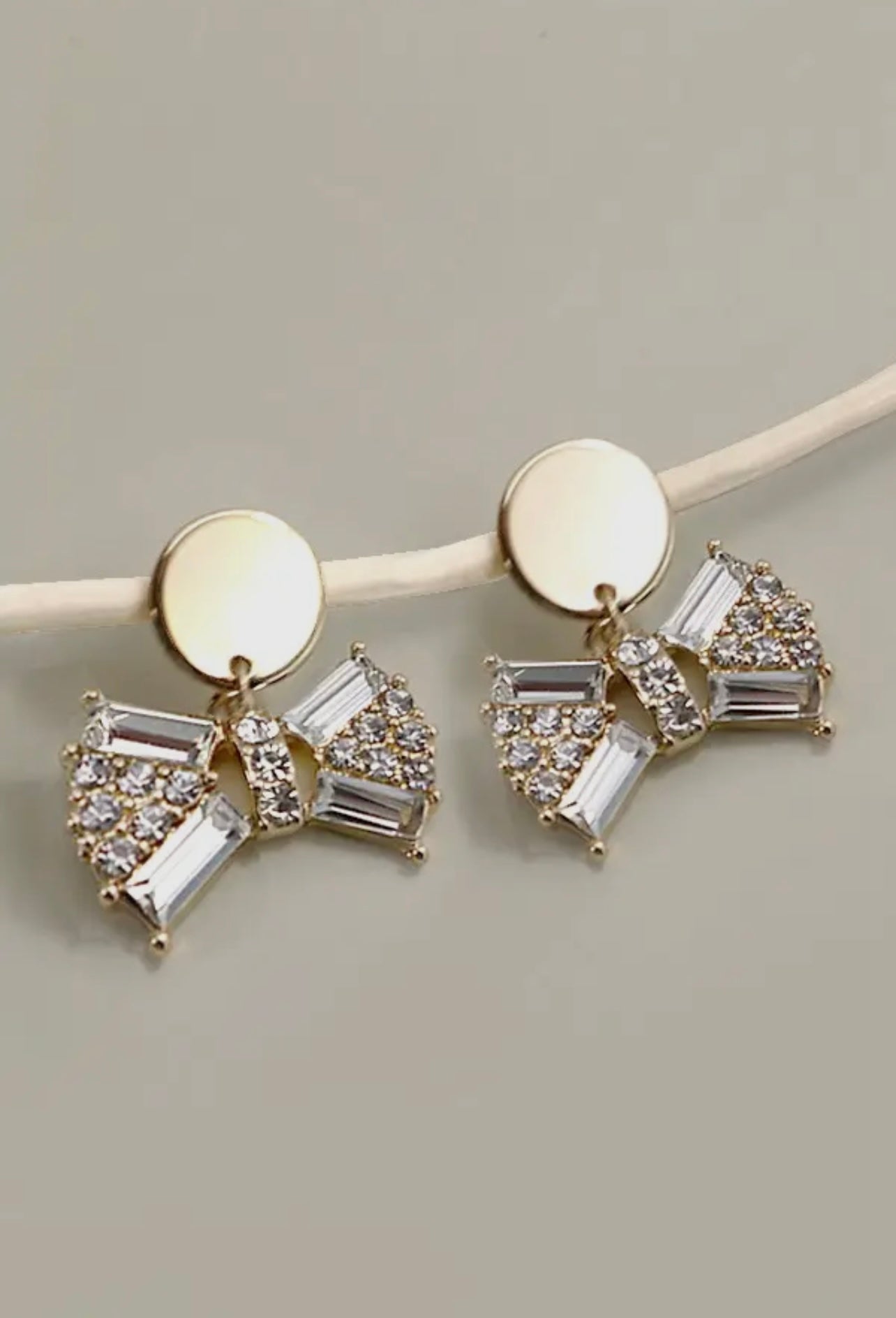 Gold Rhinestone Bow Drop Earrings