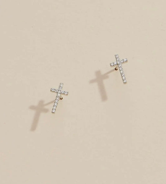 Tiny Rhinestone Cross Earrings
