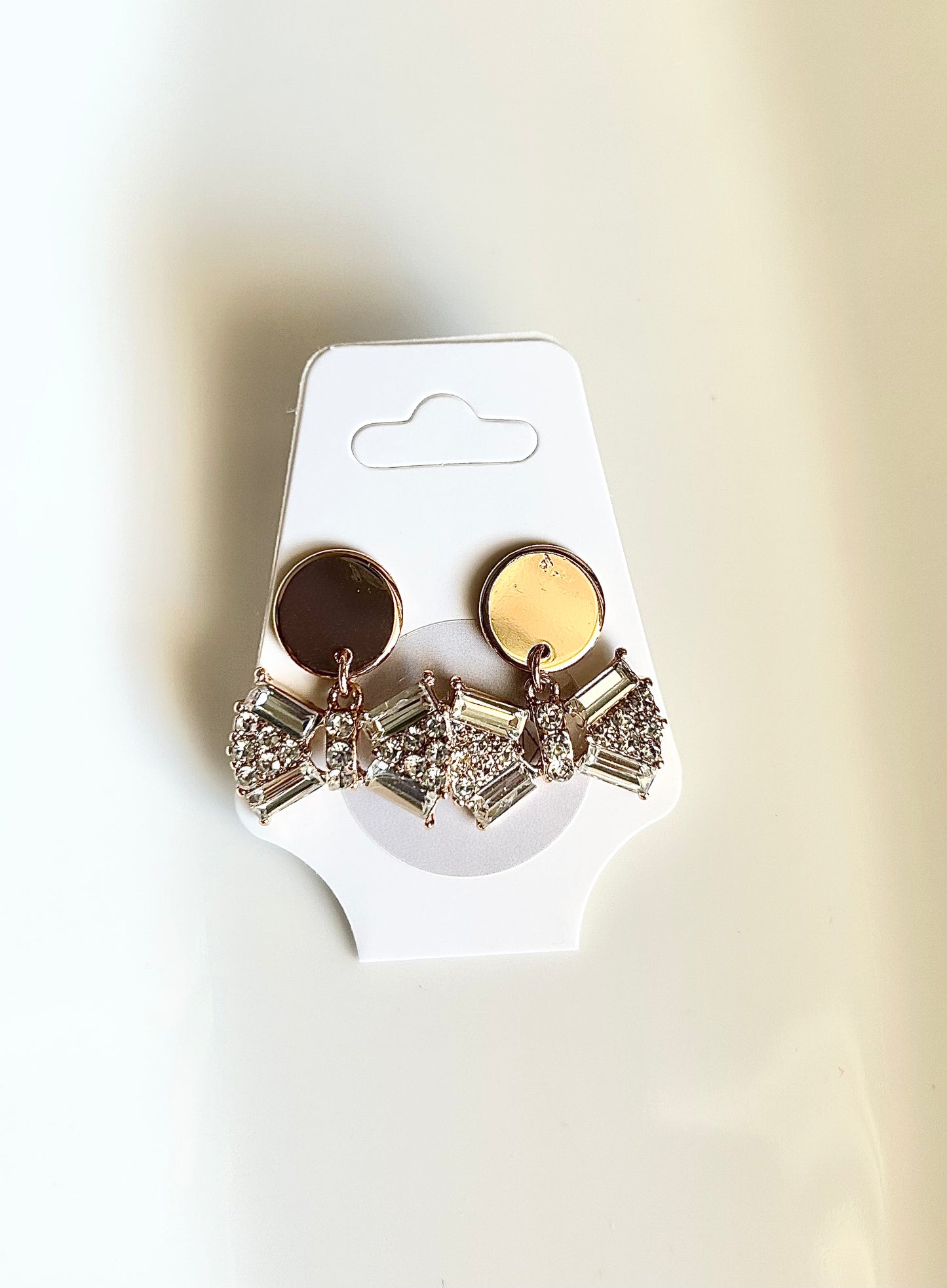 Gold Rhinestone Bow Drop Earrings