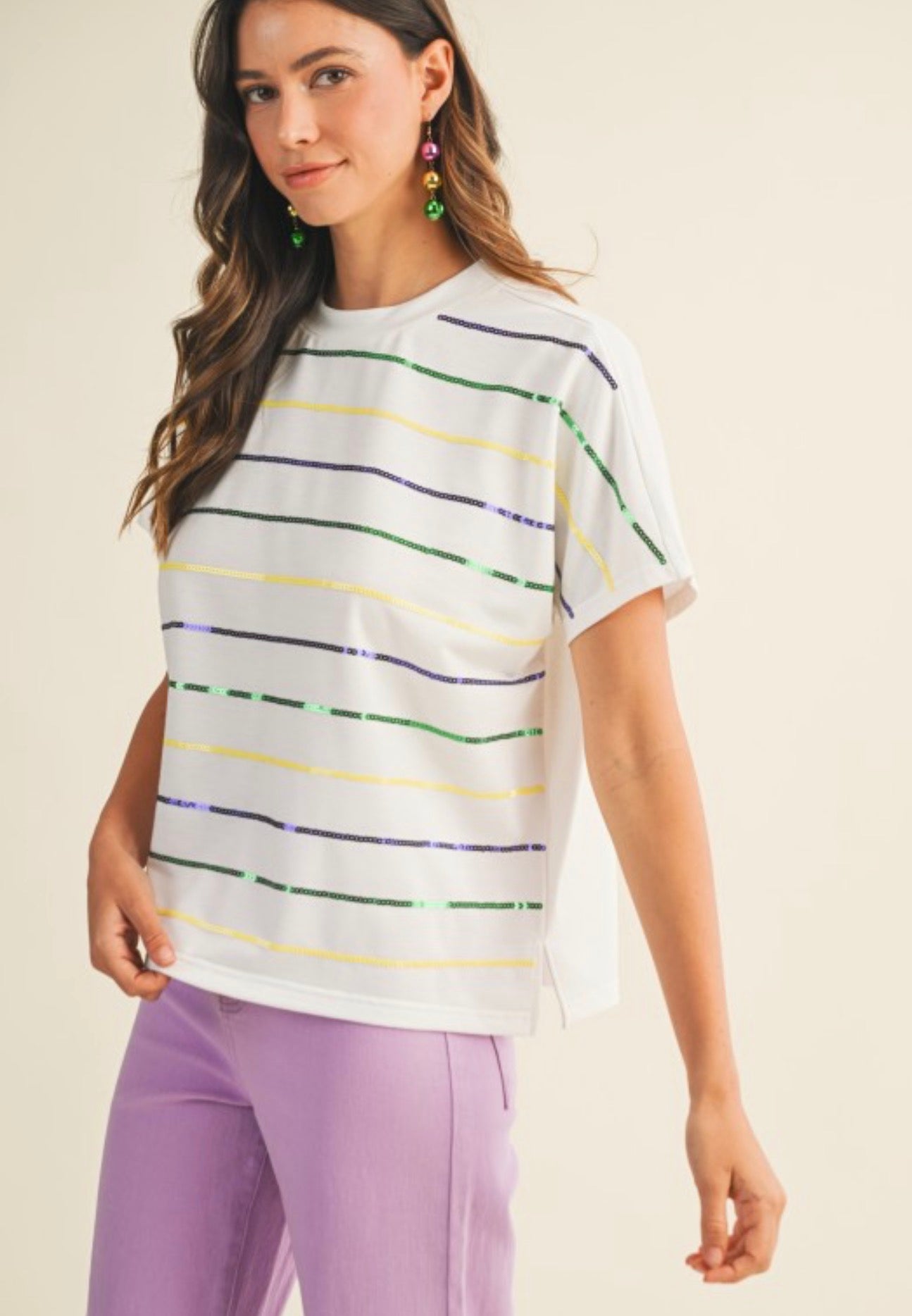 Mardi Gras Stripe Sequin Tee