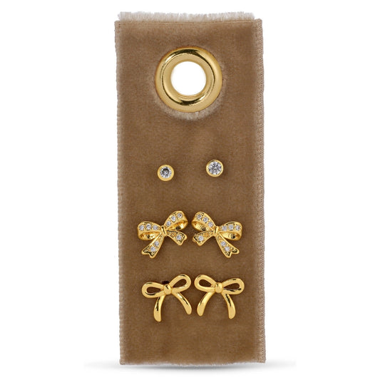 Velvet Tag Bow Stud Set