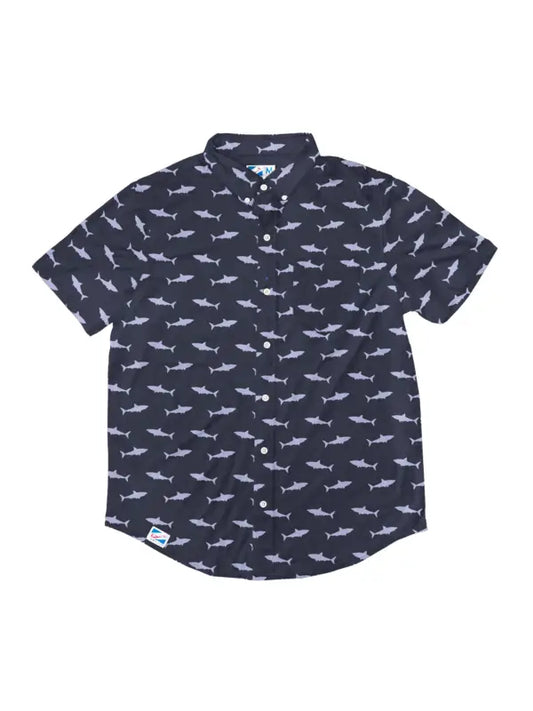 Shark Attack Rayon Stretch Button Down