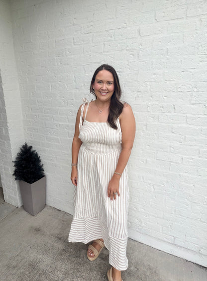 Stripe smock dress taupe