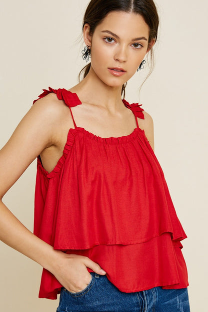 Red ruffle tank