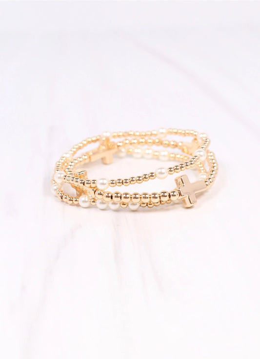 Pearl and Clover Bracelet Set