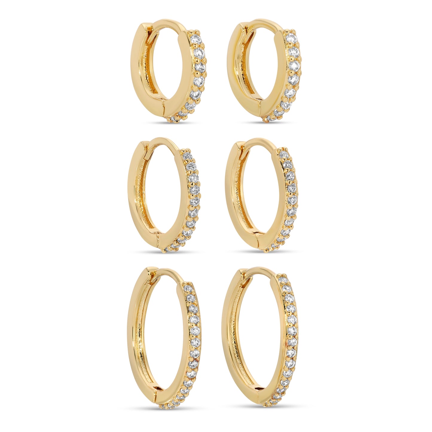 Gold Plated  Rhinestone Huggies 3 Sizes