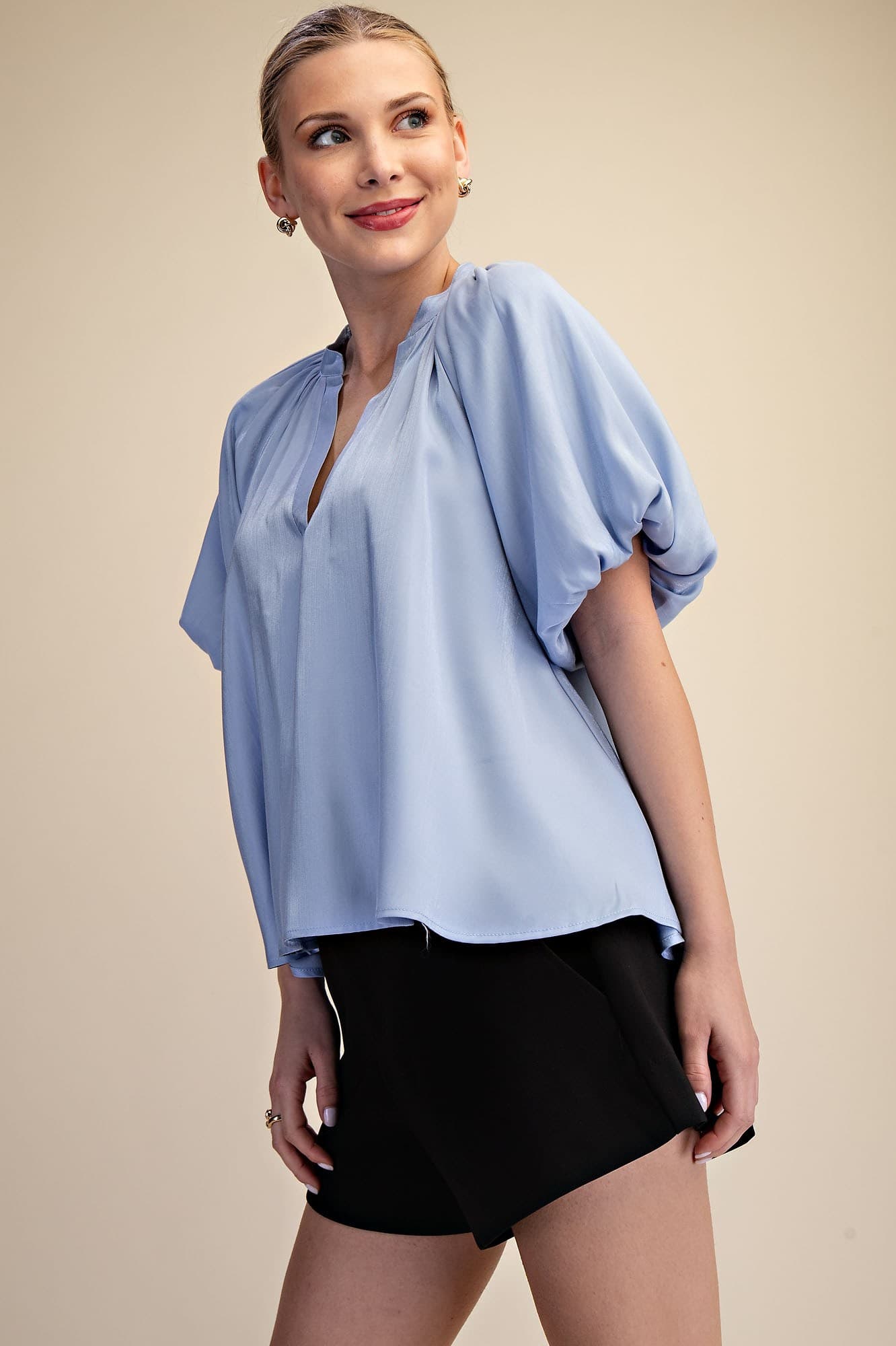 V-neck Bubble sleeve Blouse