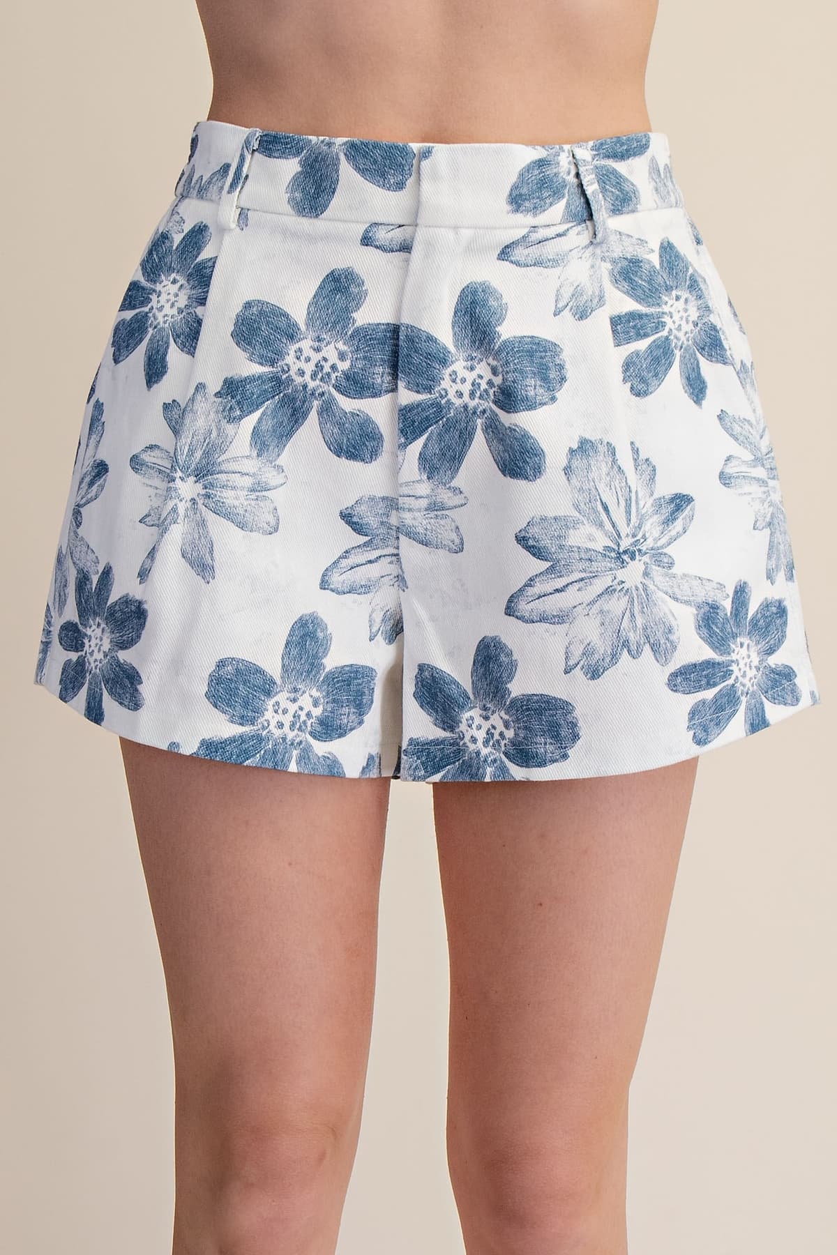 High waist elastic back floral shorts