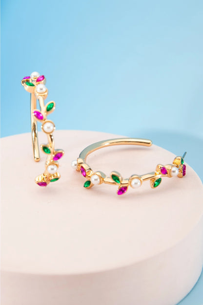 Flower Rhinestone Hoops