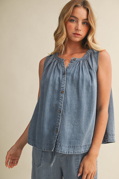 Washed Denim Sleeveless Top