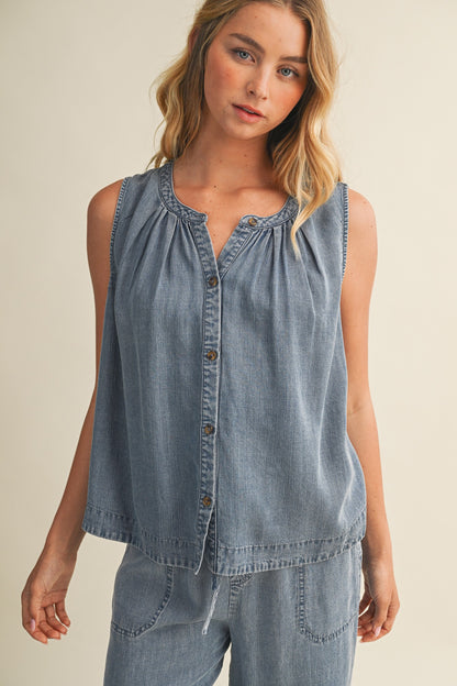 Washed Denim Sleeveless Top