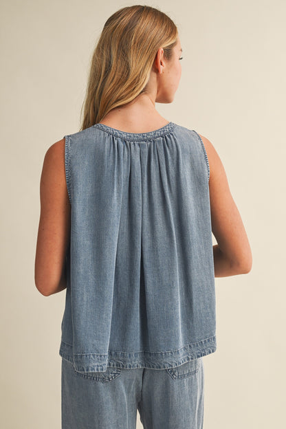 Washed Denim Sleeveless Top