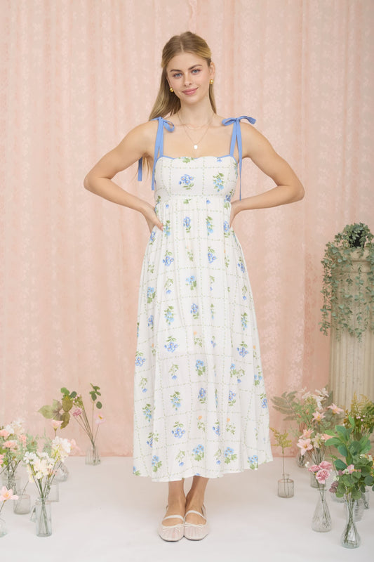 Scallop Tie Strap Midi Dress
