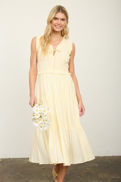 Smocked Front tie Midi dress