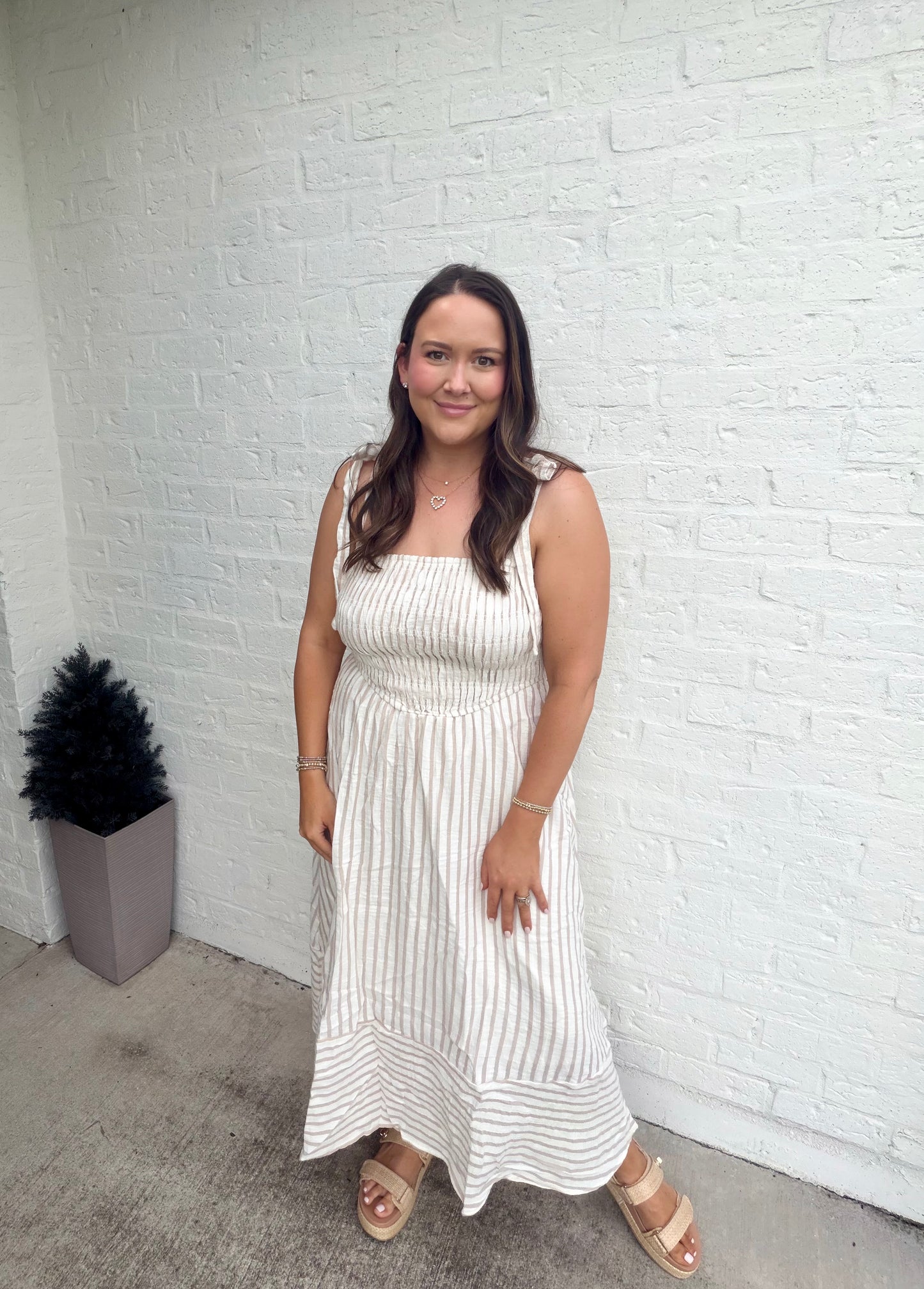 Stripe smock dress taupe