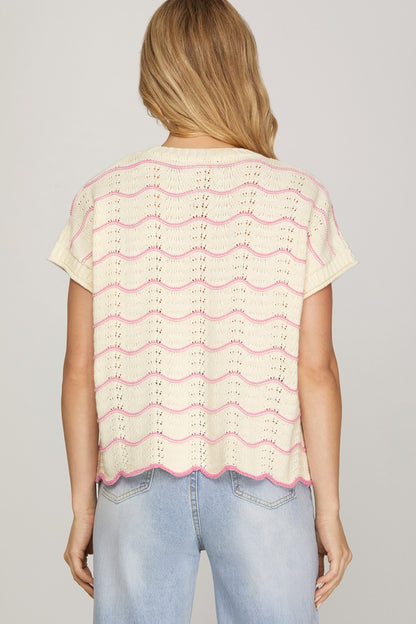 Scallop Stripe Knit Sweater