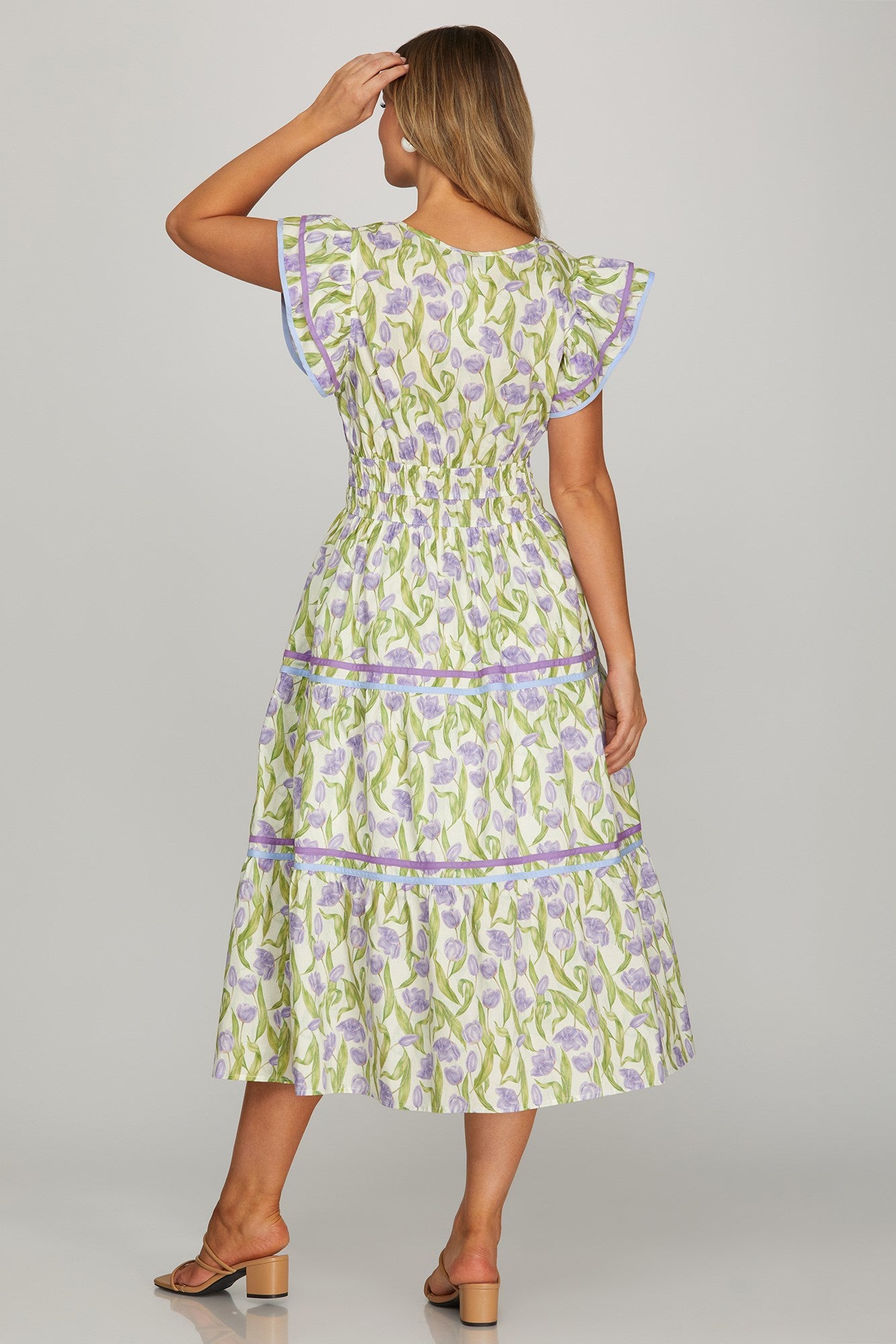 Ruffle Sleeve Floral Midi Dress