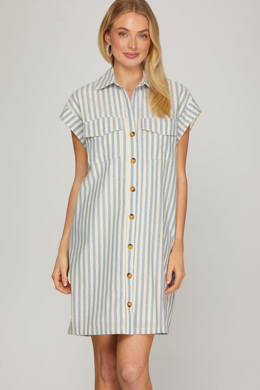 Stipe Collared Button down Dress