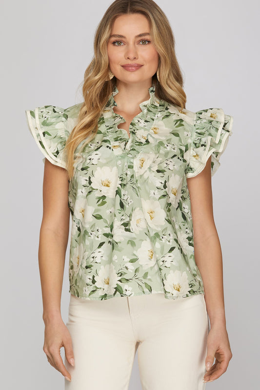 Ruffle Sleeve Floral Top