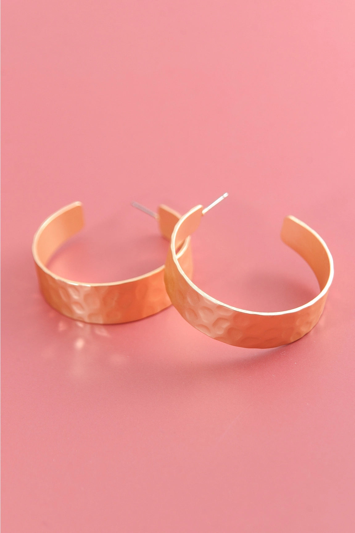 Matte Gold Hammered Hoops