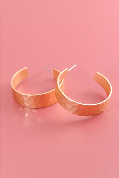 Matte Gold Hammered Hoops