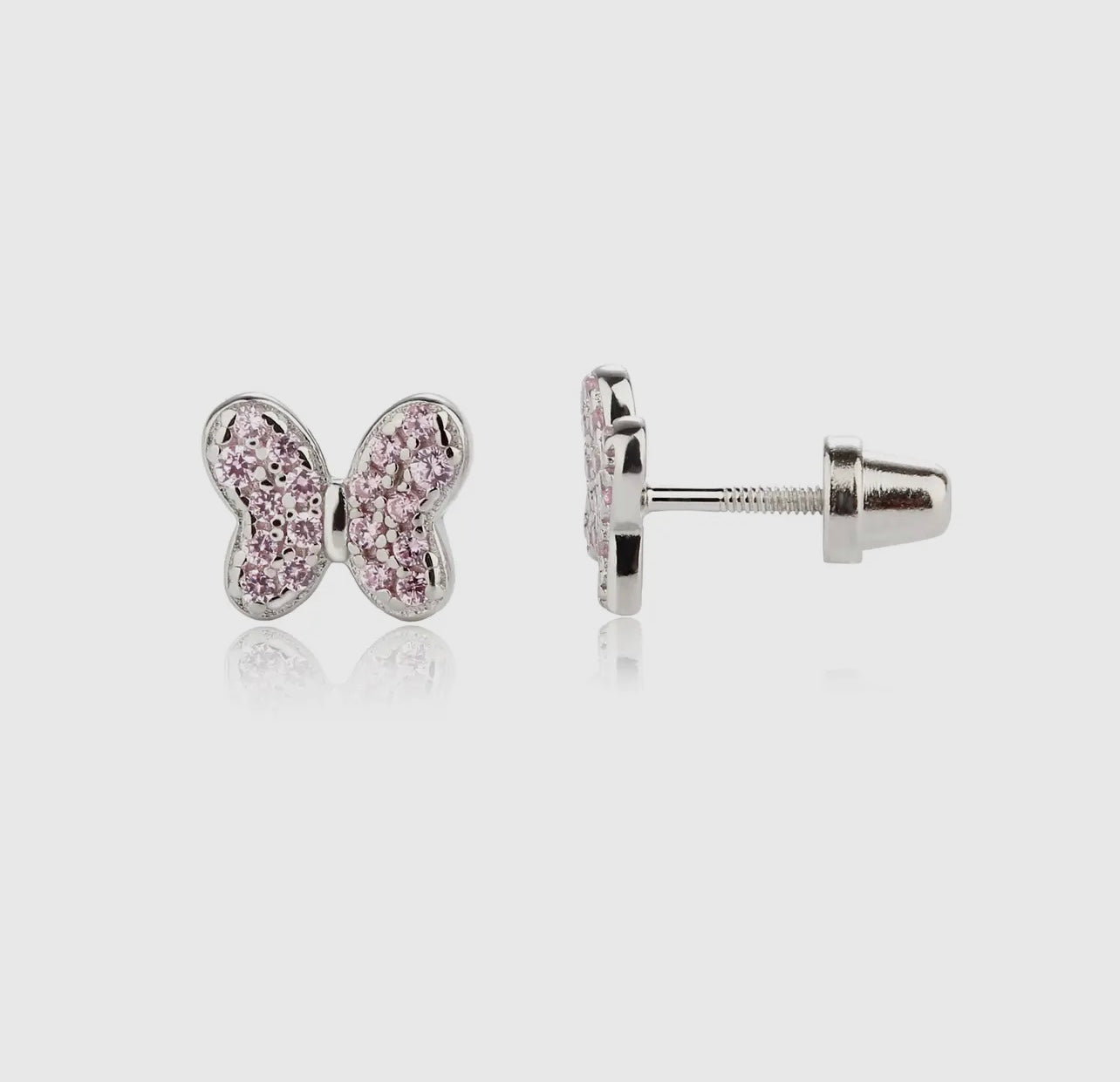 Pink rhinestone butterfly screwback earrings