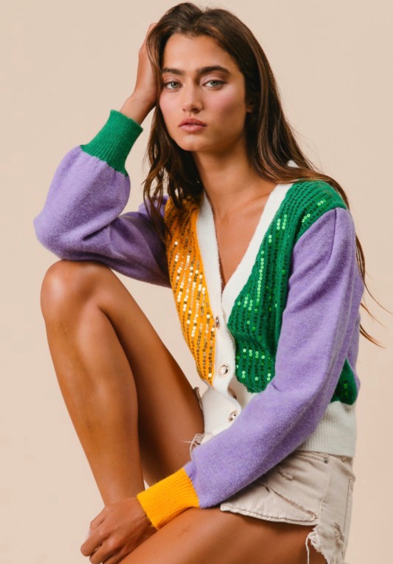 Mardi Gras block sweater