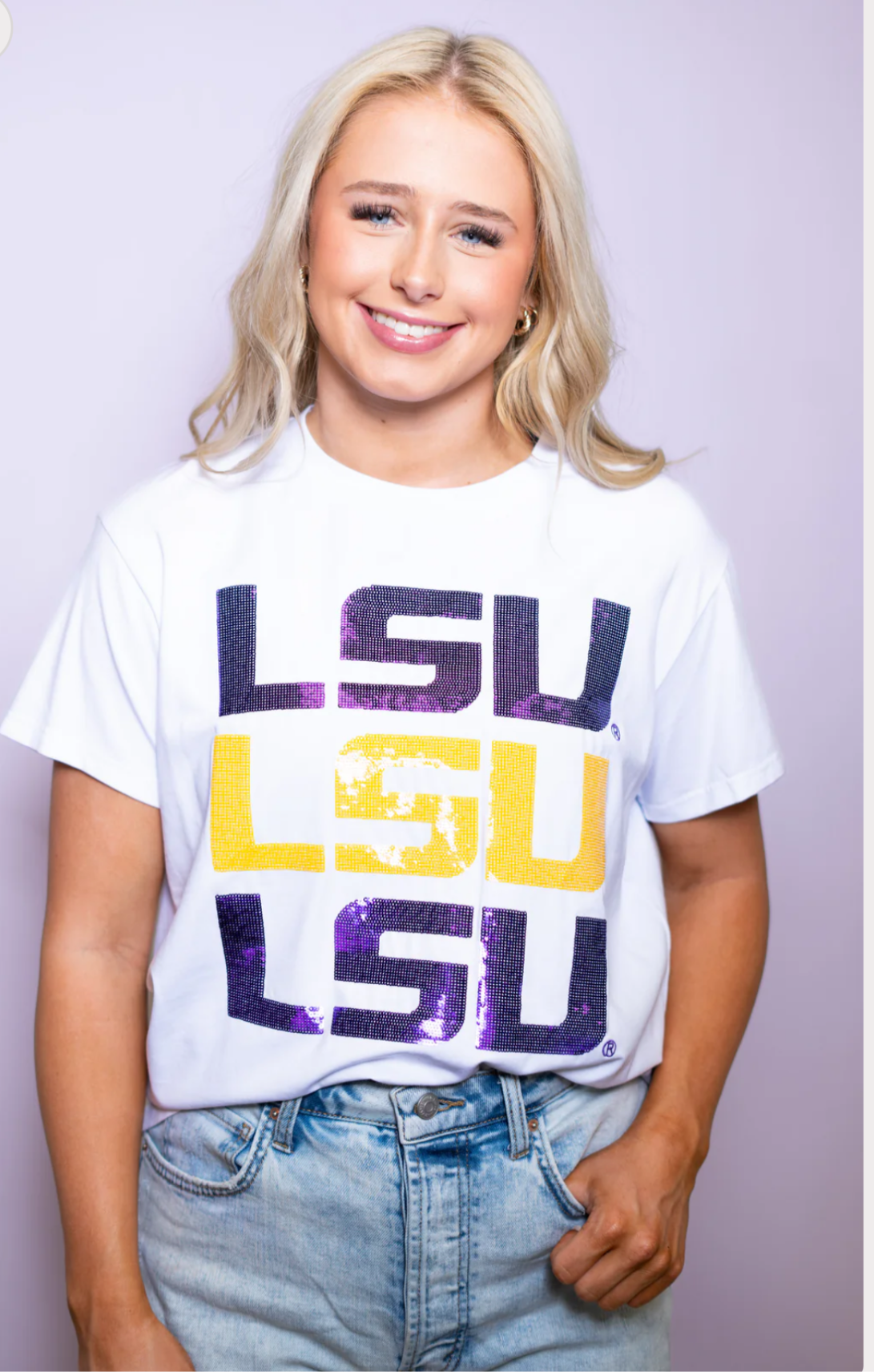 Sequin White LSU Tee