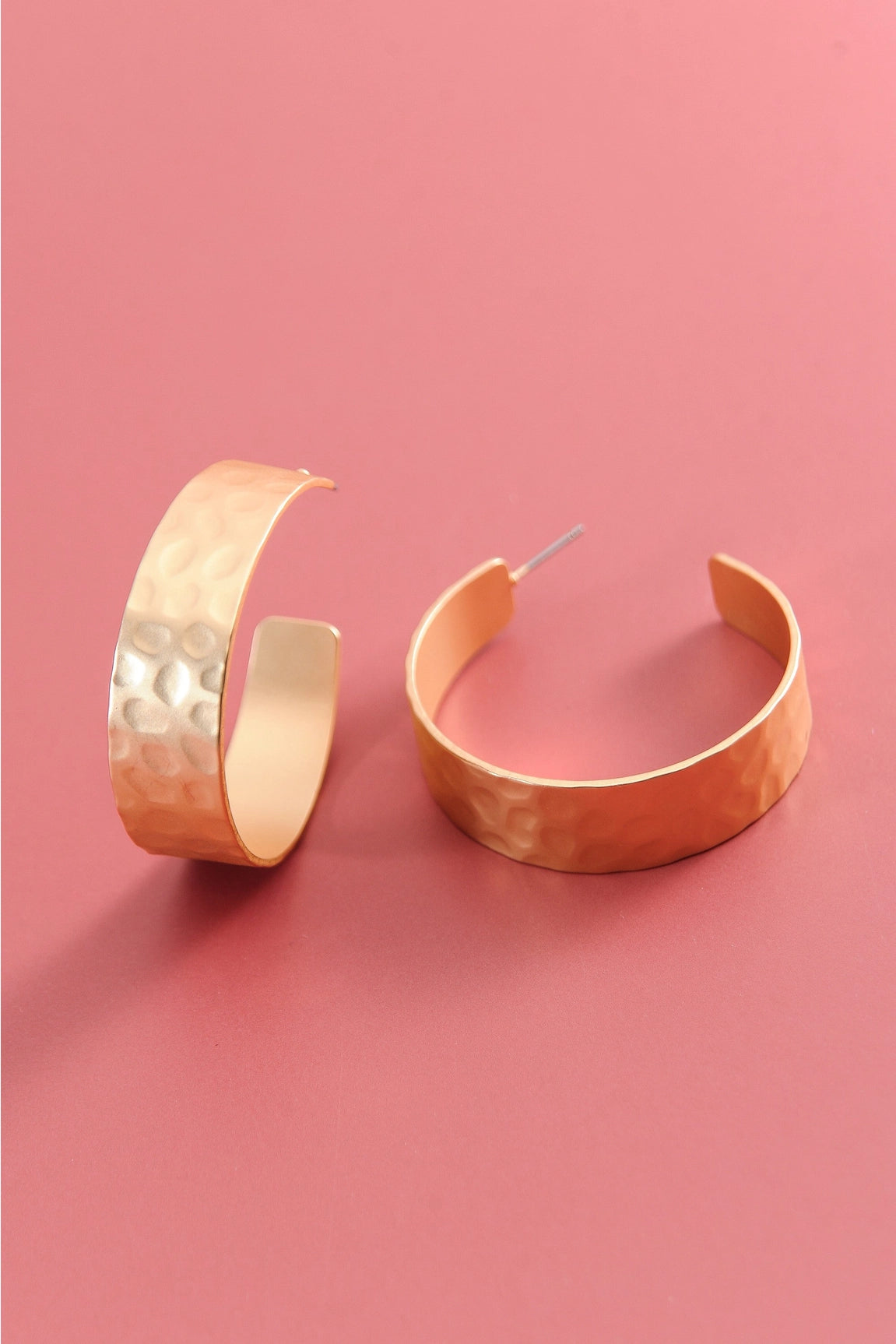 Matte Gold Hammered Hoops