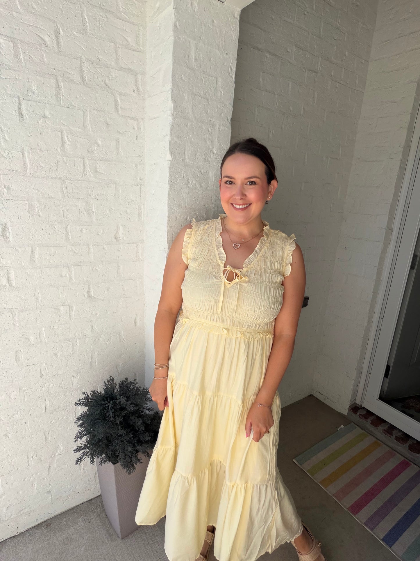 Smocked Front tie Midi dress