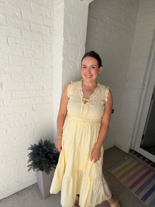 Smocked Front tie Midi dress