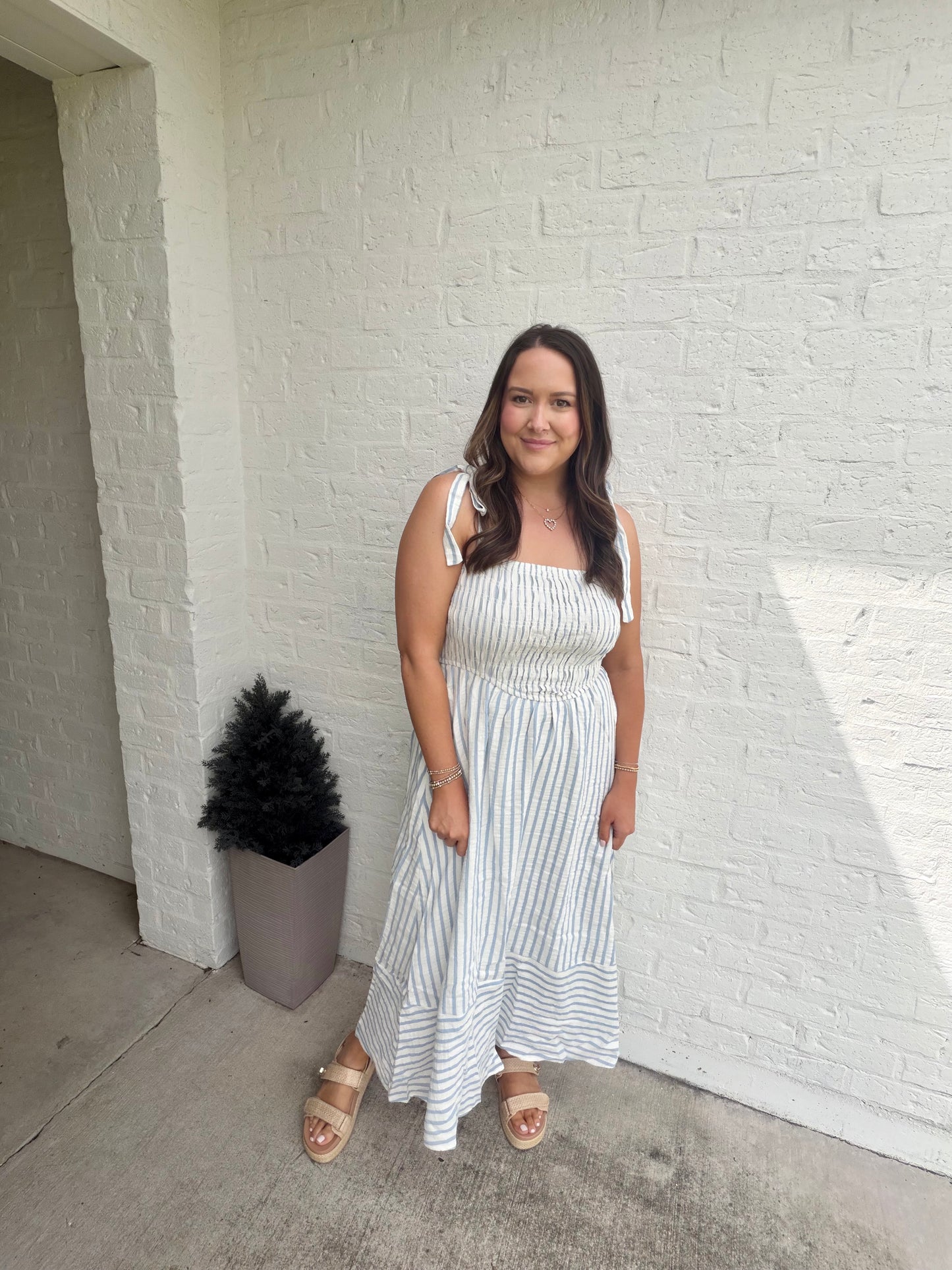 Stripe smock dress blue