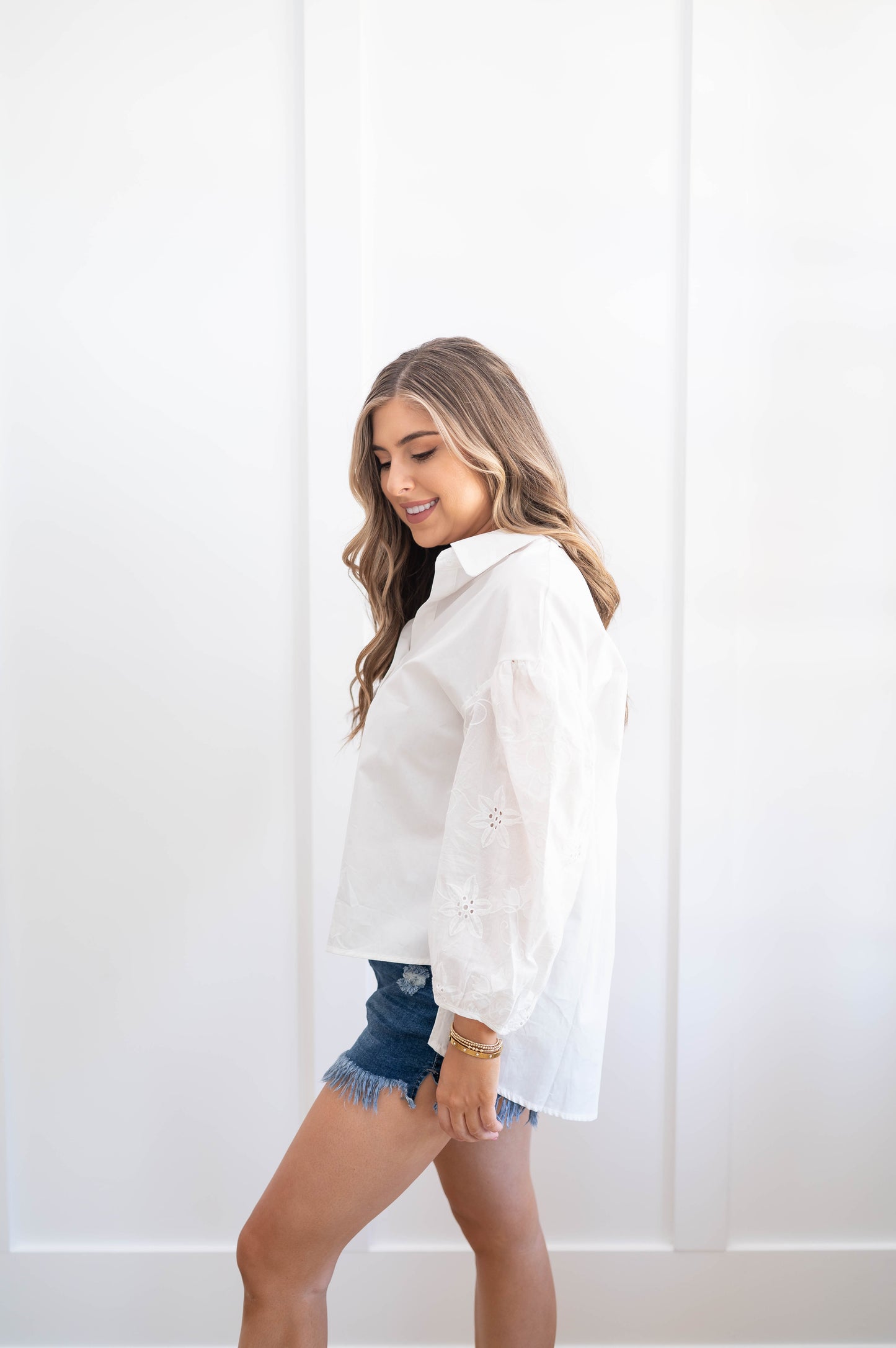 White Puff Sleeve Button Down