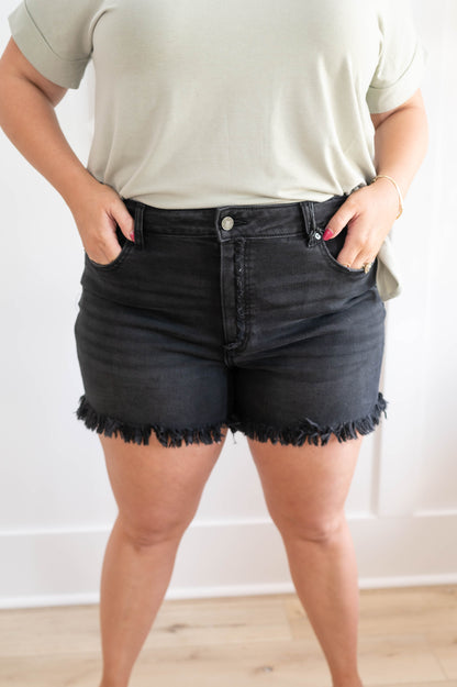 Mid-Rise Frayed Hem Black Denim (PLUS Size too!)