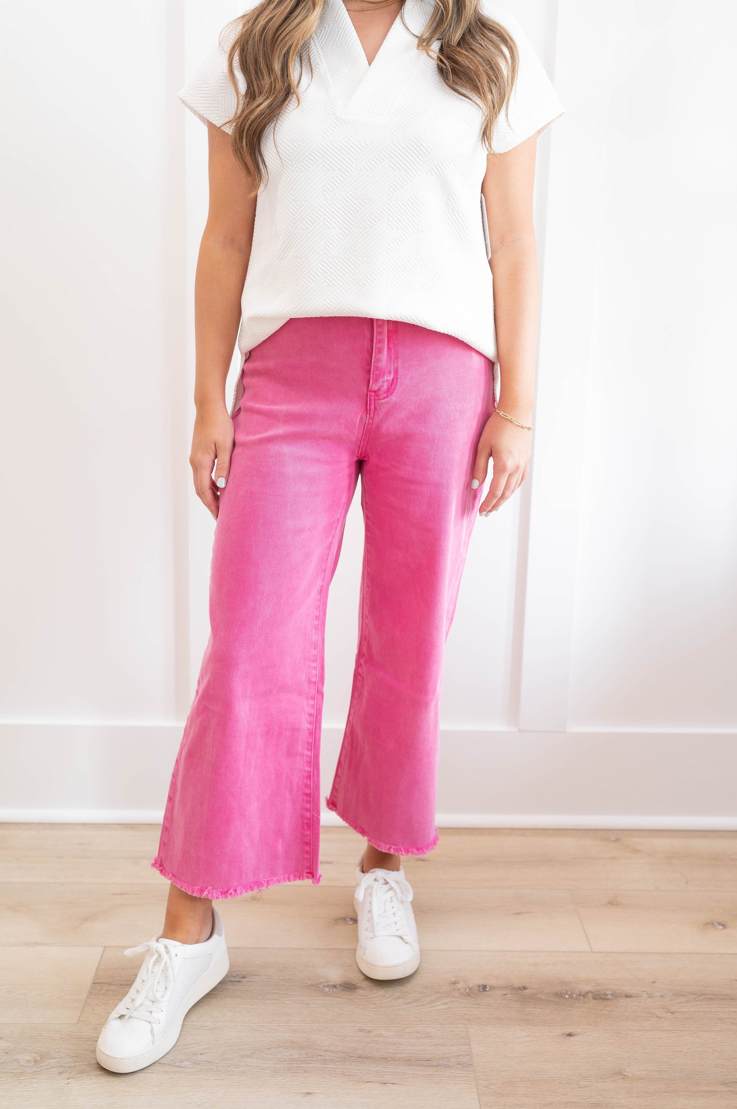 High Waisted Crop Wide Leg Hot Pink Pants